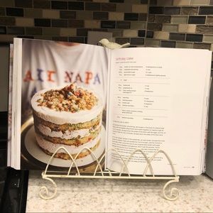 Cream metal bird book stand for the kitchen